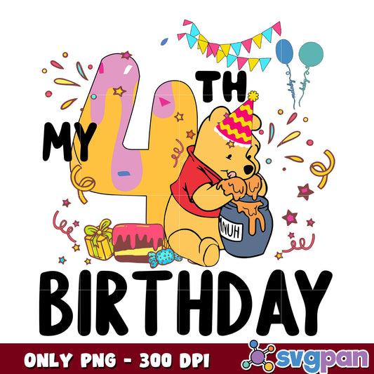 Winnie the pooh my 4th birthday png, winnie the pooh png