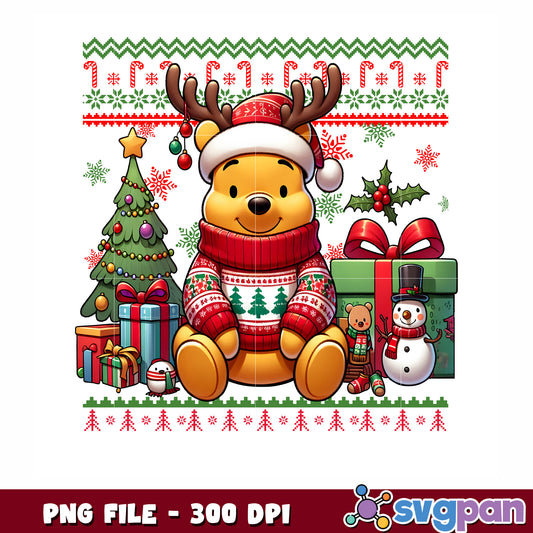 Winnie the pooh png, cute christmas png, pooh christmas png