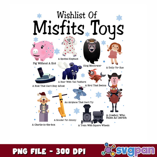 Wishlist of misfits toys png, cute christmas png, toy story png