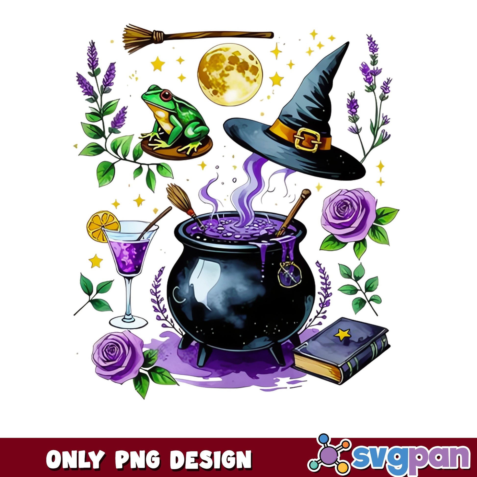 Witch Cauldron Halloween PNG, Witch Hat Frog Magic PNG, Halloween Witch PNG