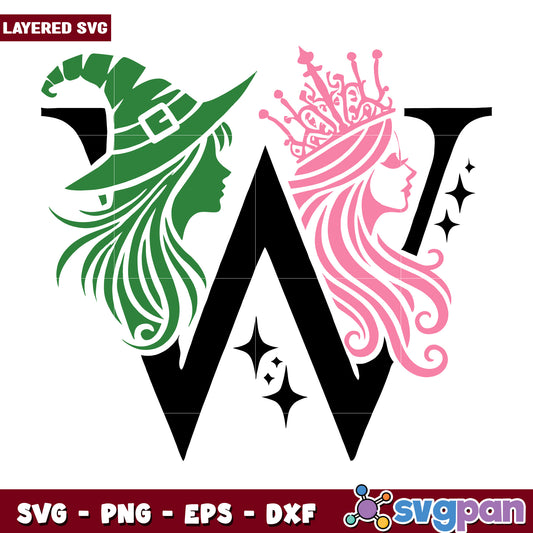 Witch & Princess Letter W SVG