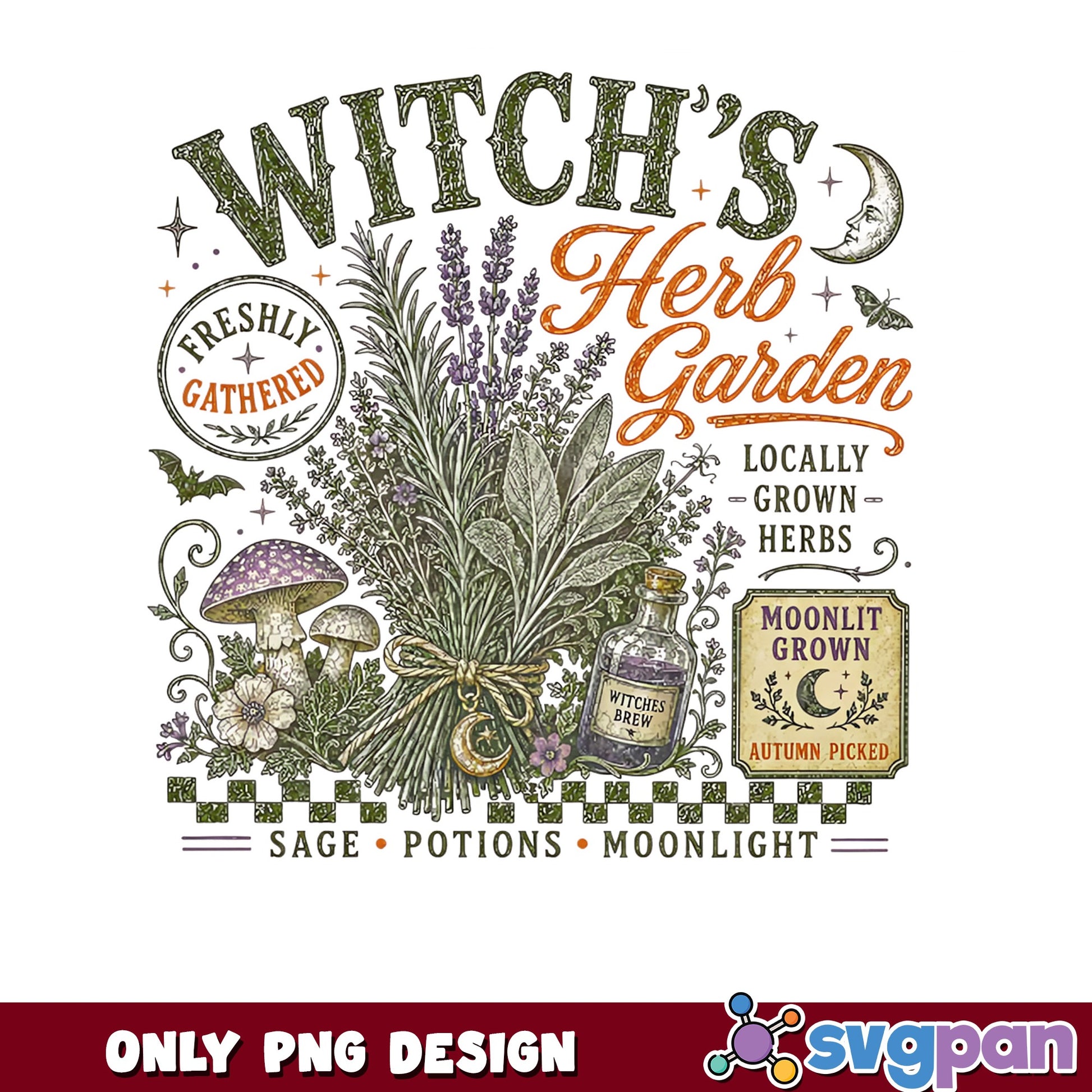 Witch's Herb Garden PNG, Halloween Witch Potions PNG, Retro PNG