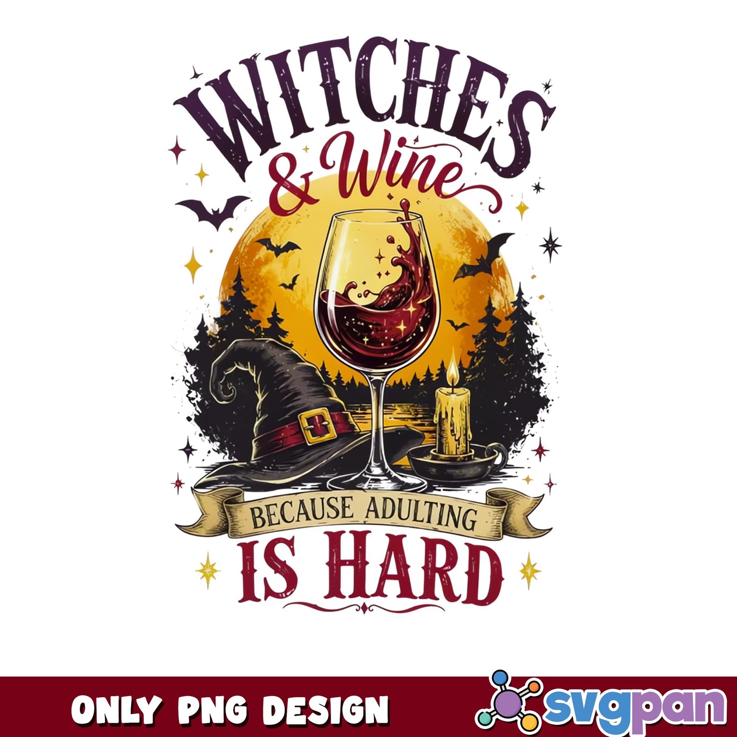 Witches And Wine Halloween PNG, Funny Witch PNG, Halloween PNG