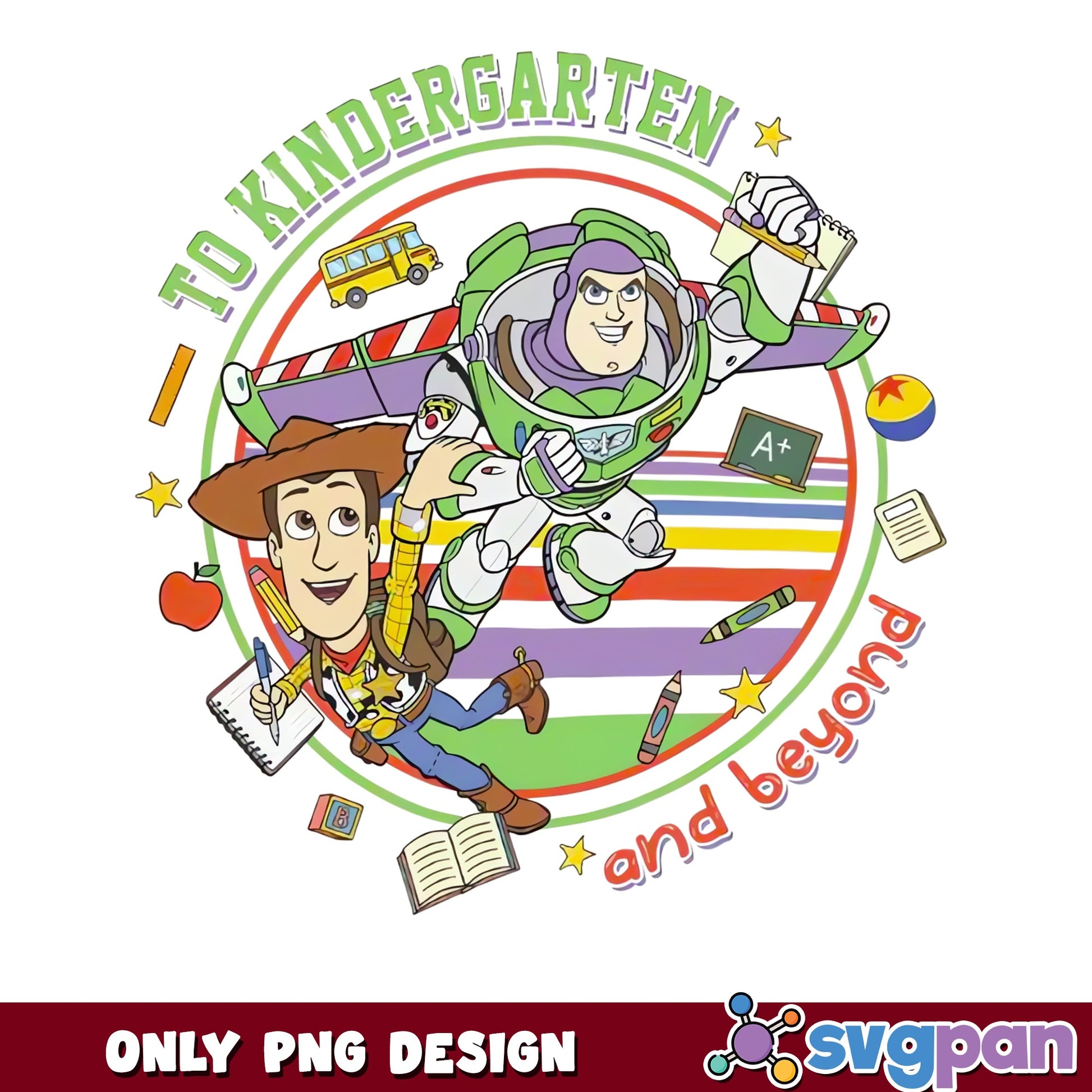 Woody And Buzz Lightyear Kindergarten PNG, Toy Story PNG, Back To School PNG