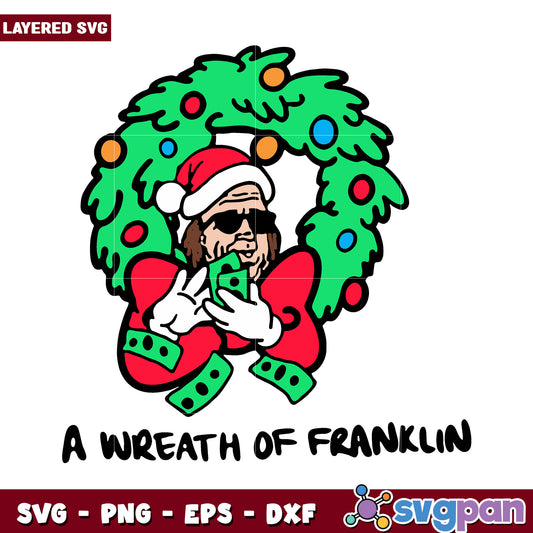 Wreath of Franklin illustration for festive decorations, perfect for holiday crafts