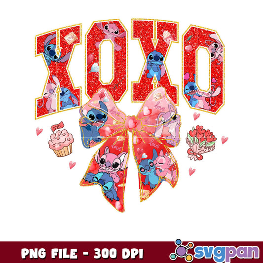 XOXO design with Stitch characters, perfect for crafts