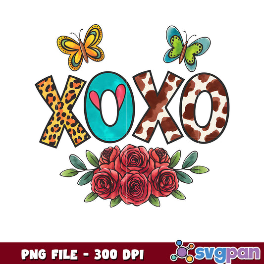 XOXO floral design for crafts, vibrant butterflies included