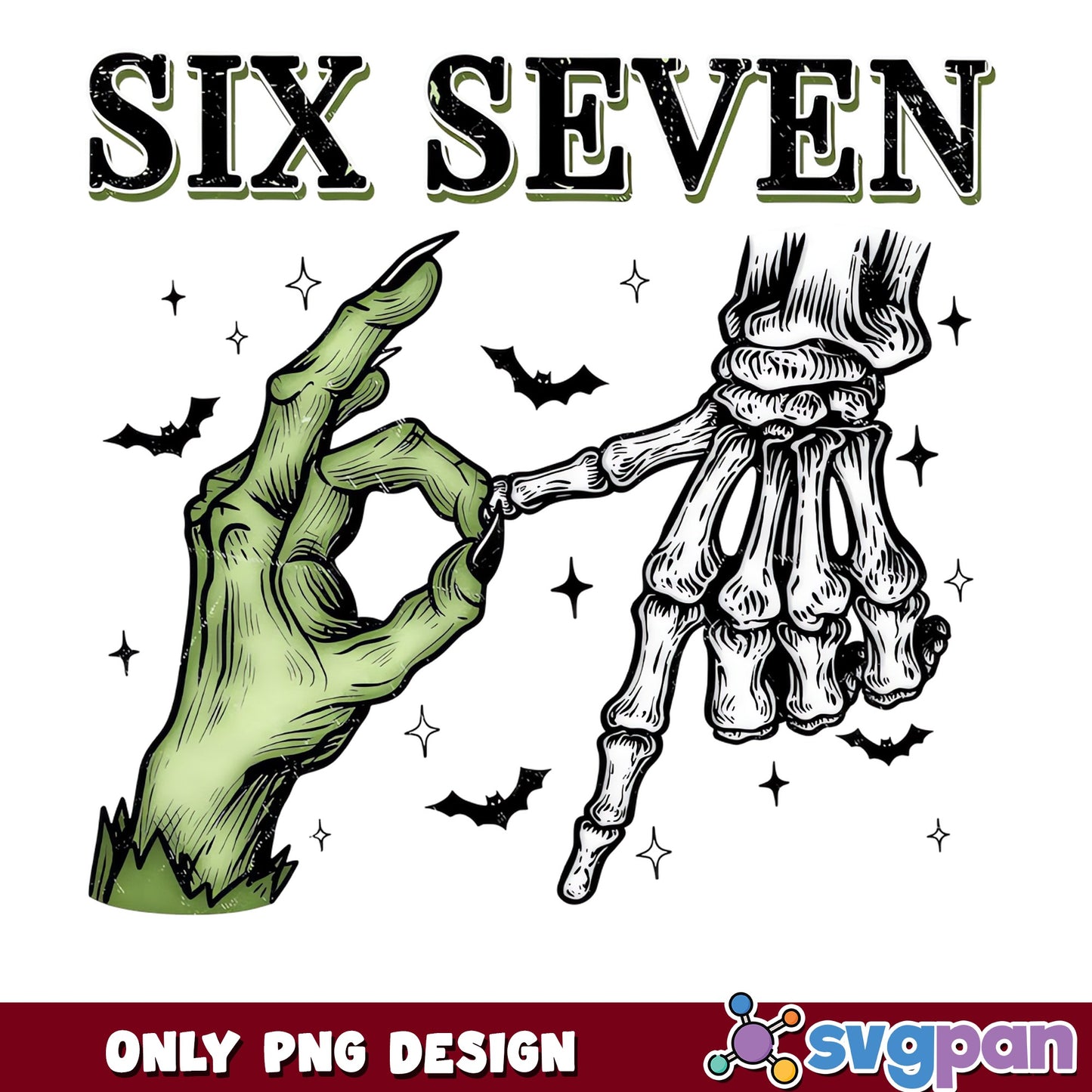 Zombie And Skeleton Hand Six Seven PNG, Halloween Birthday PNG, Spooky PNG