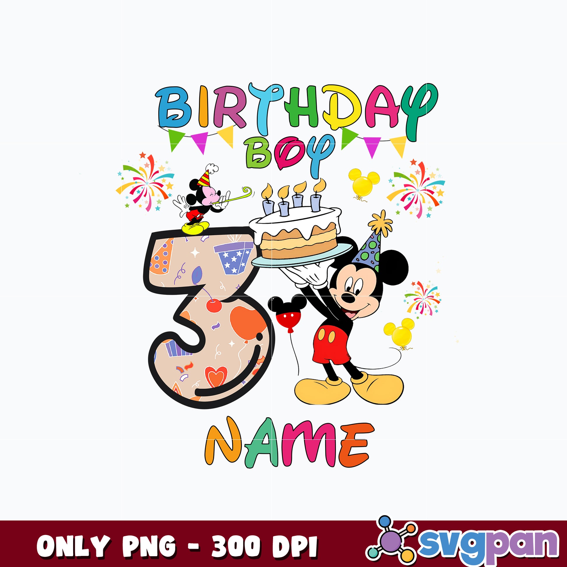 Mickey mouse 3st Bỉthday boy name png