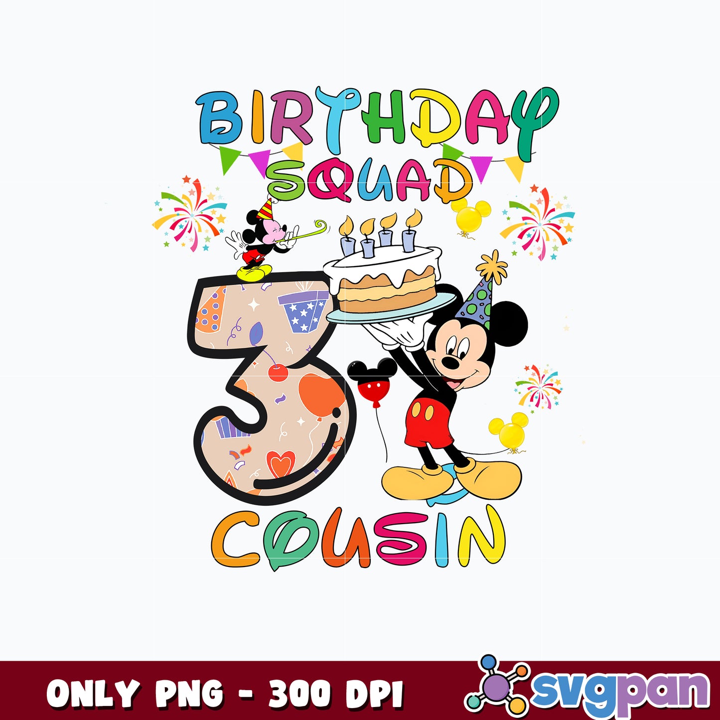 Mickey mouse 3st Cousin Birthday Squad png