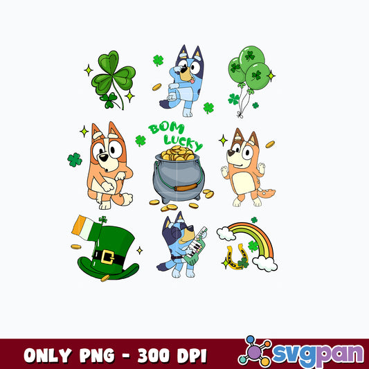 Bluey Bom Lucky st patrick's day png