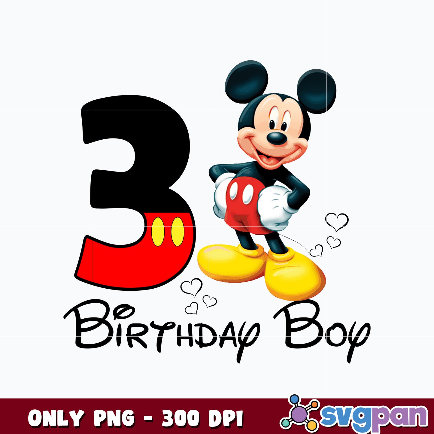 Mickey Mouse Happy 3rd Birthday Quote png 