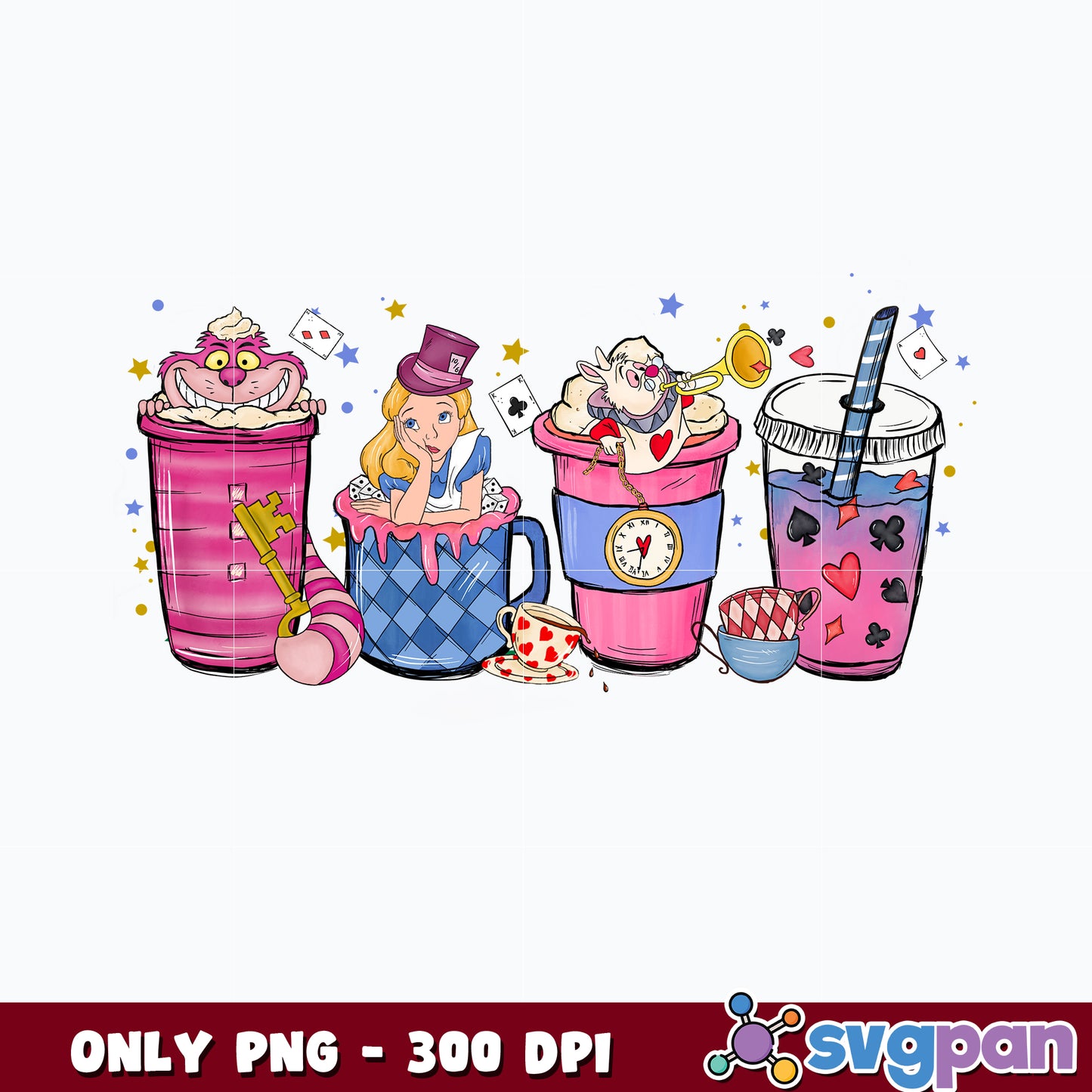 Design cup and alice in wonderland png