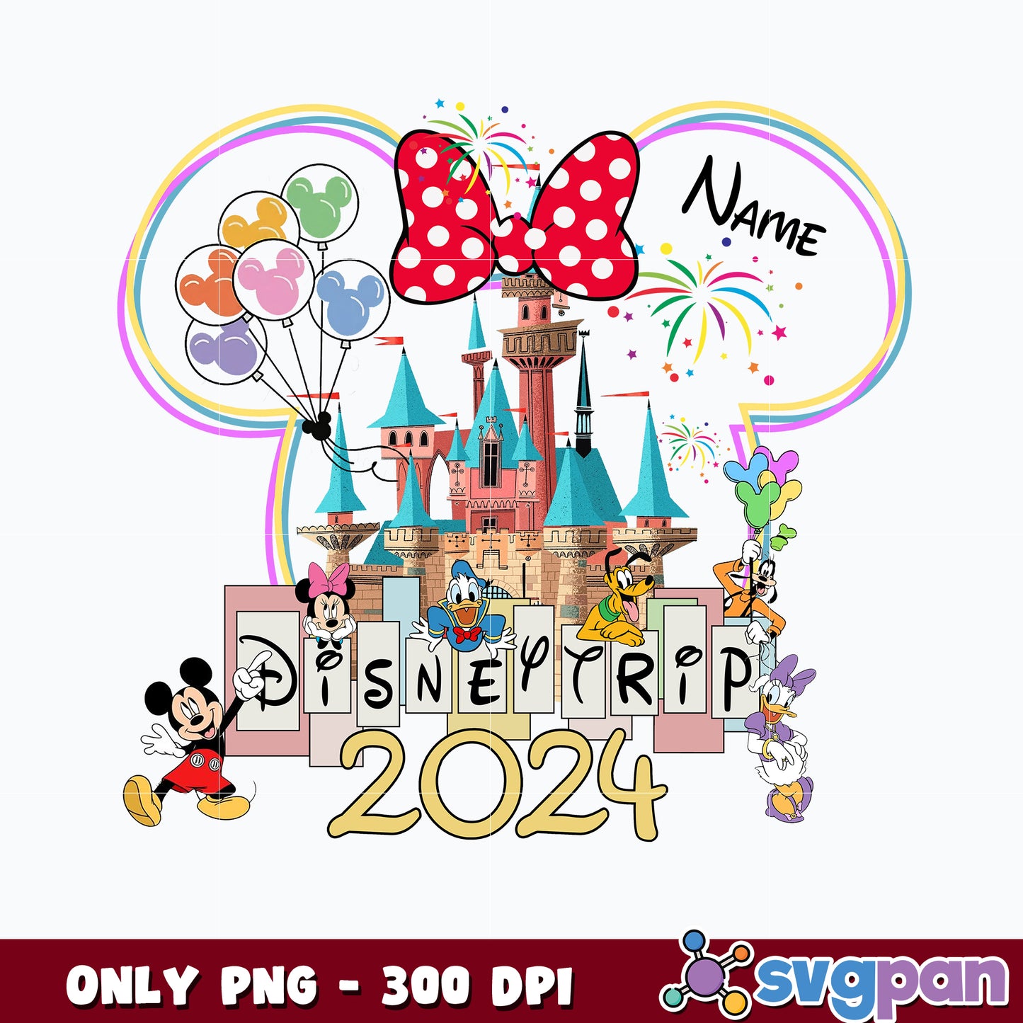 Name Minnie mouse friends disney trip 2024 png