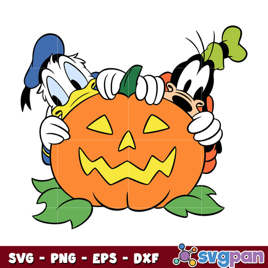 Donald Duck And Goofy Pumpkin svg
