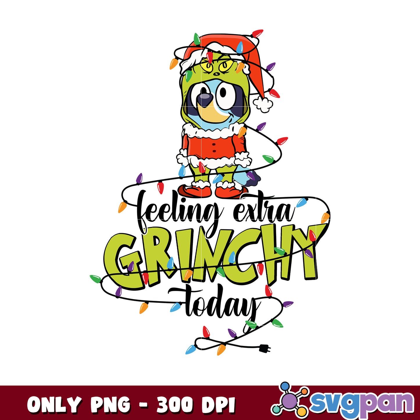 feeling extra grinchy today bluey dog christmas png, lights christmas png