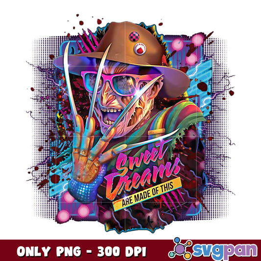 Freddy Krueger png, Rainbow Bright Horror halloween png