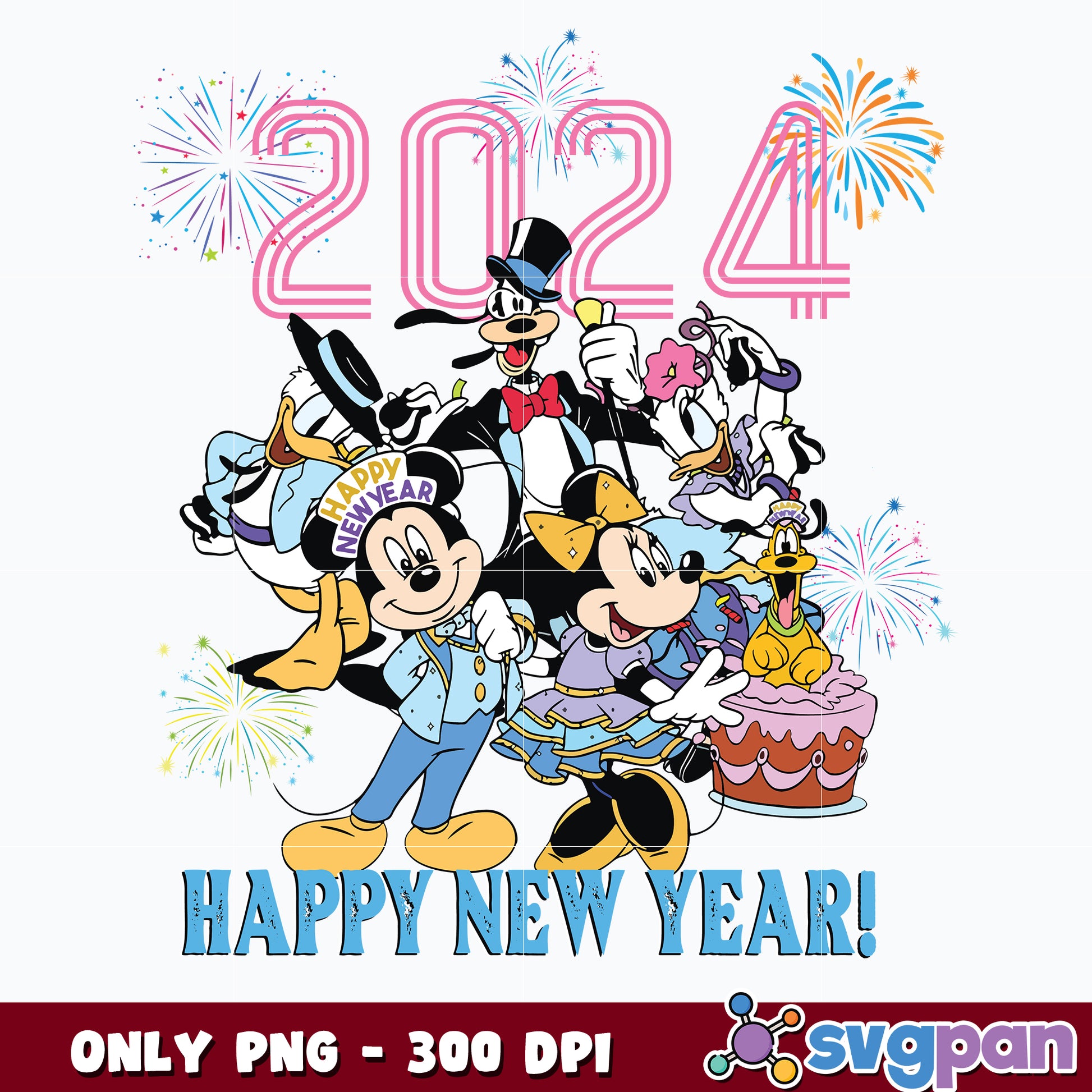 Mouse And Friends Happy New Year 2024 png 