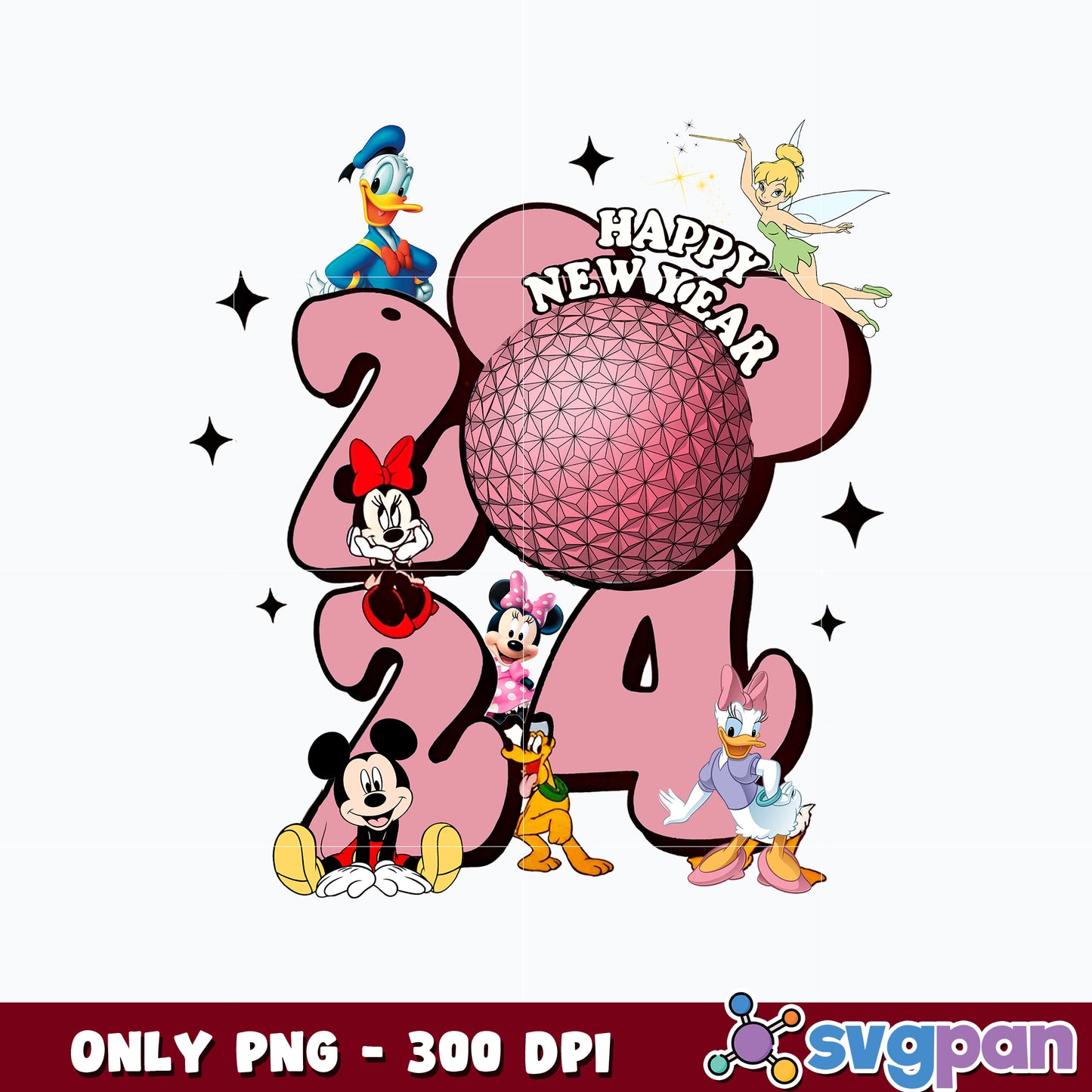 Minnie And Friends png, Disney Happy New Year 2024 png