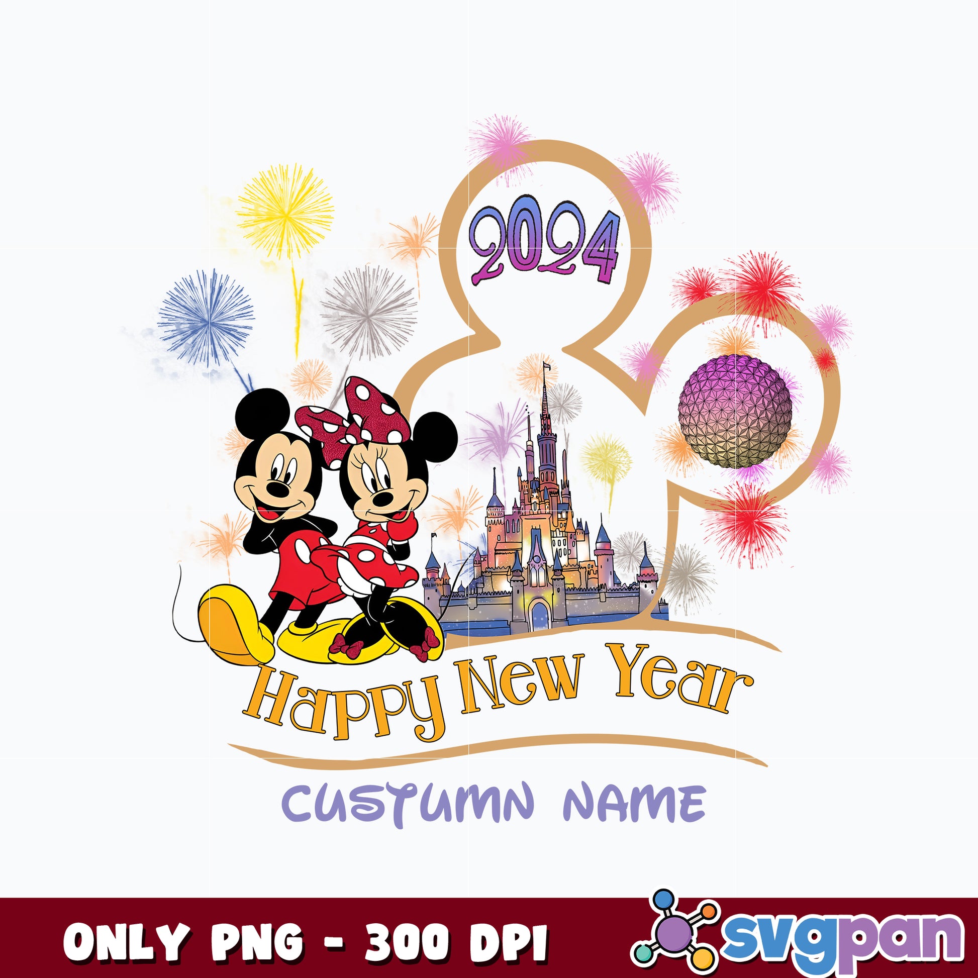  Mickey Head Happy New Year Custum Name 2024 Png 