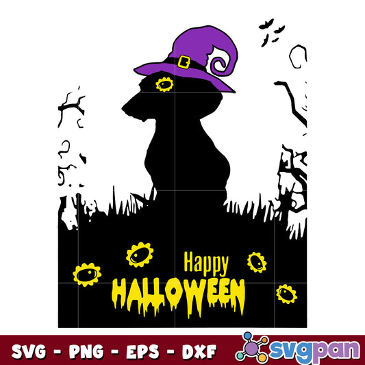 happy halloween dachshund witch svg