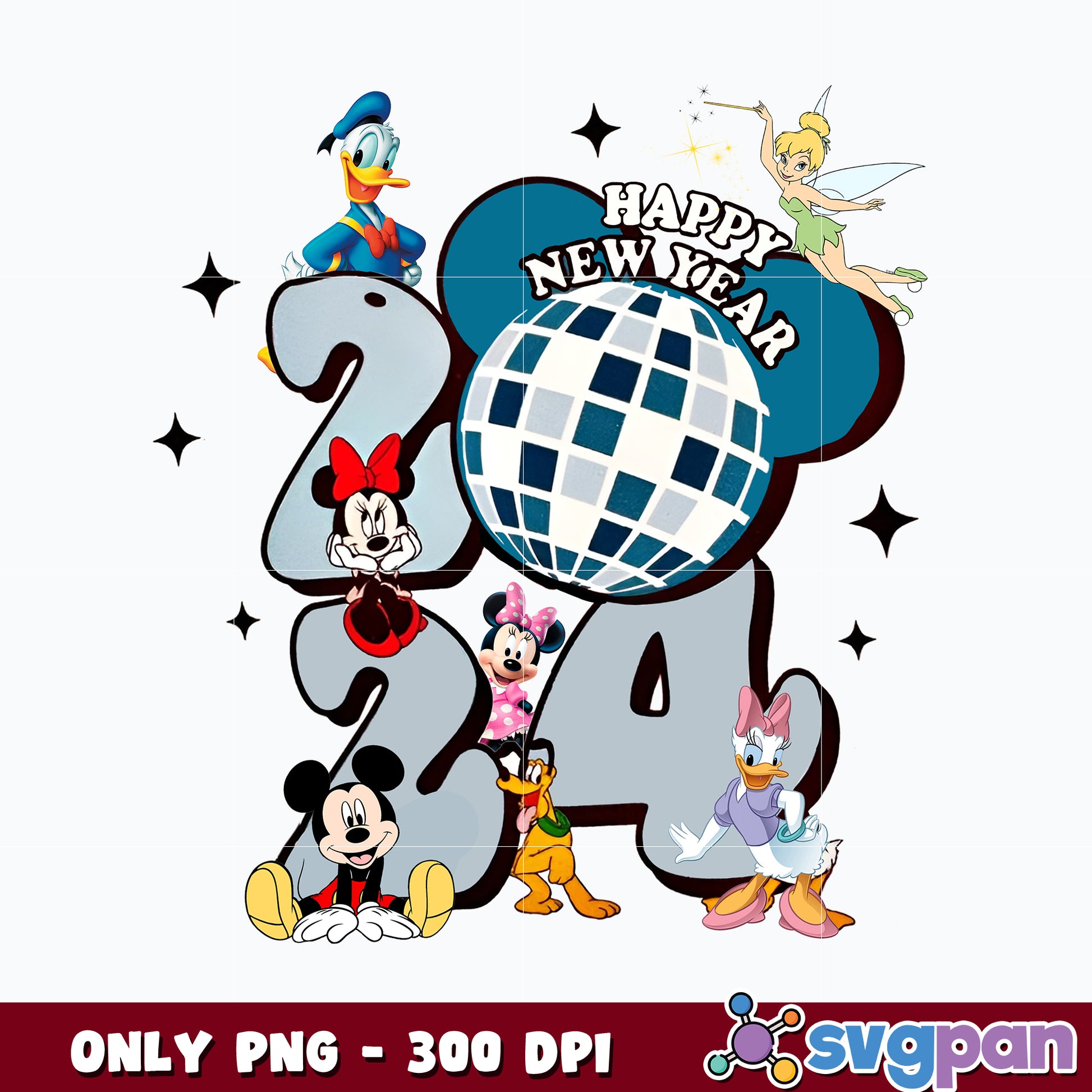 Mickey And Friends Happy New Year 2024 png