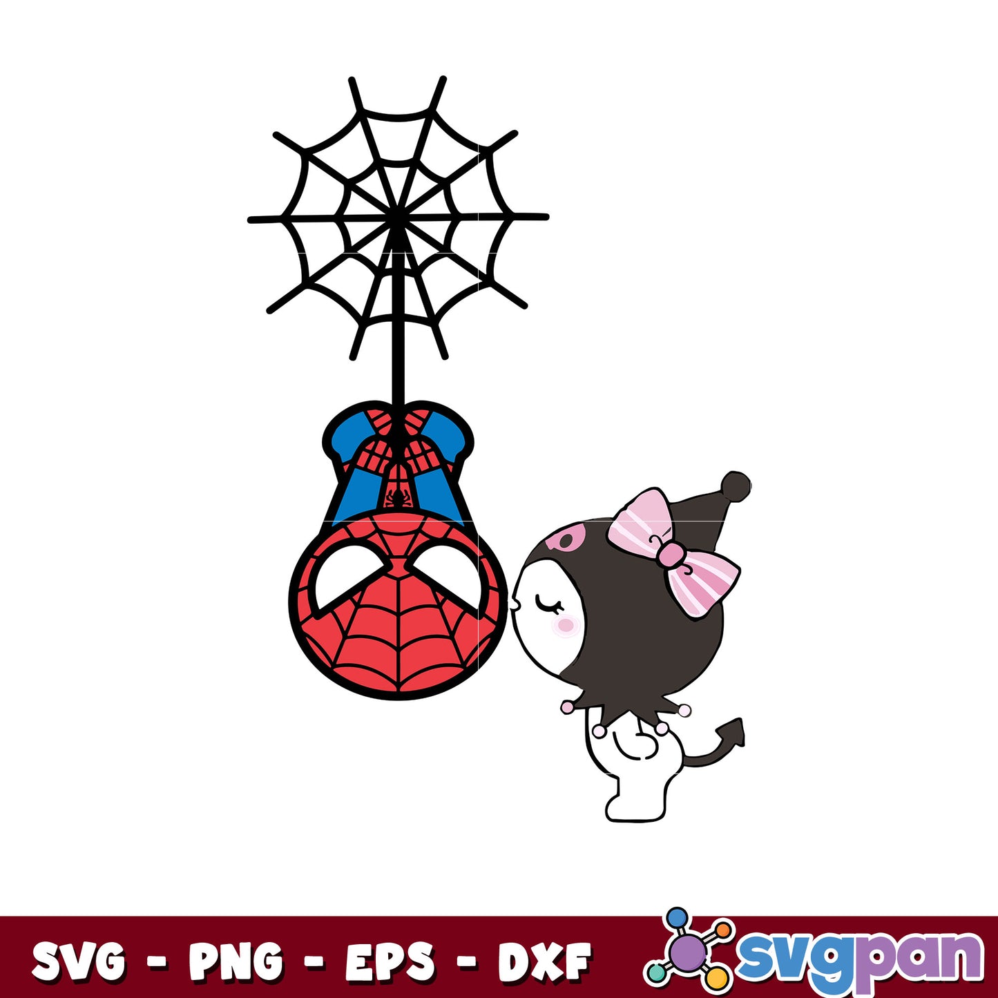 kuromi kissing spider man svg, hello kitty svg, sanrio svg