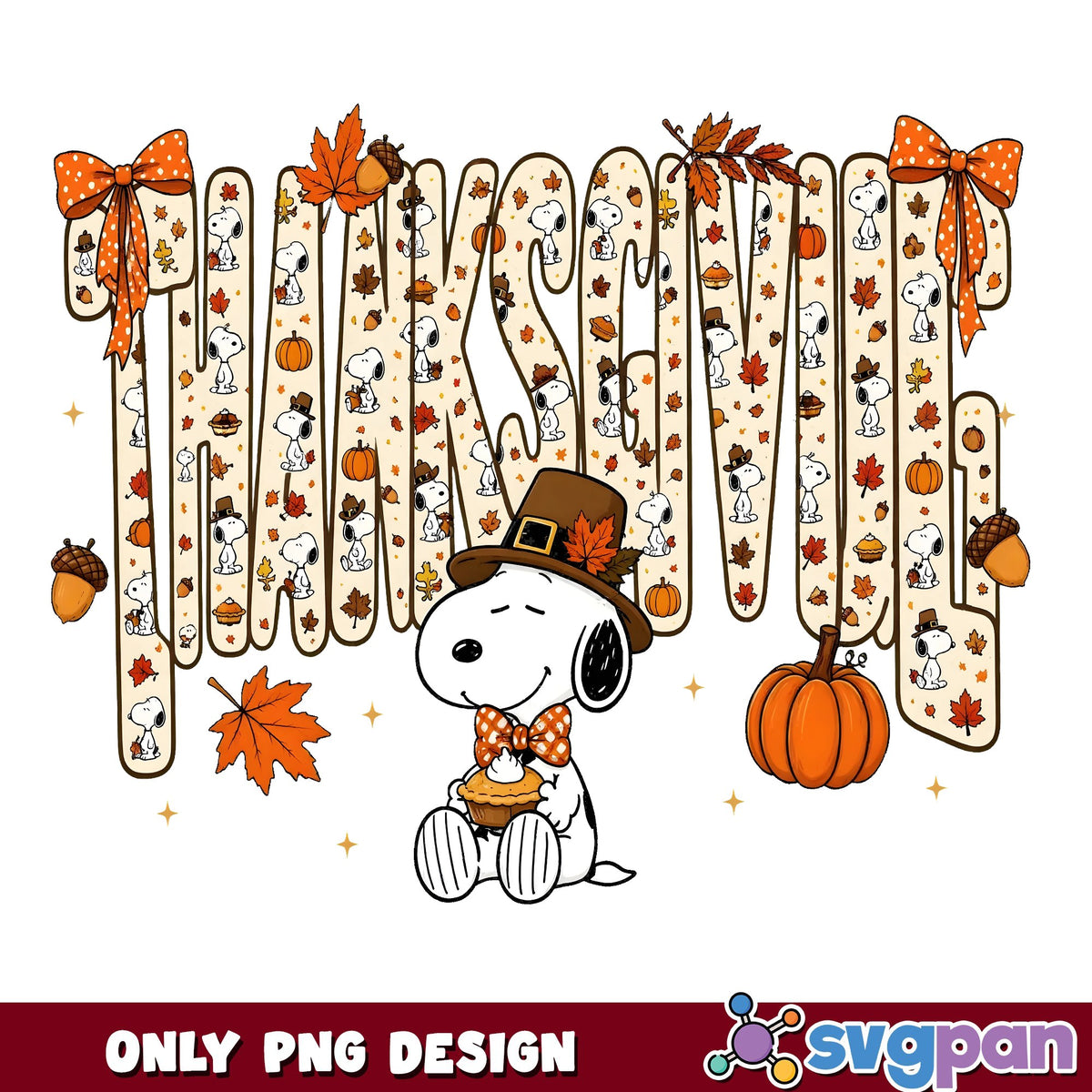 Snoopy Thanksgiving Pattern Letters PNG, Pilgrim Snoopy PNG, Bows PNG