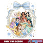 Princess Selfie Pearl Blue Bow PNG, Princess Besties PNG, Pearls PNG