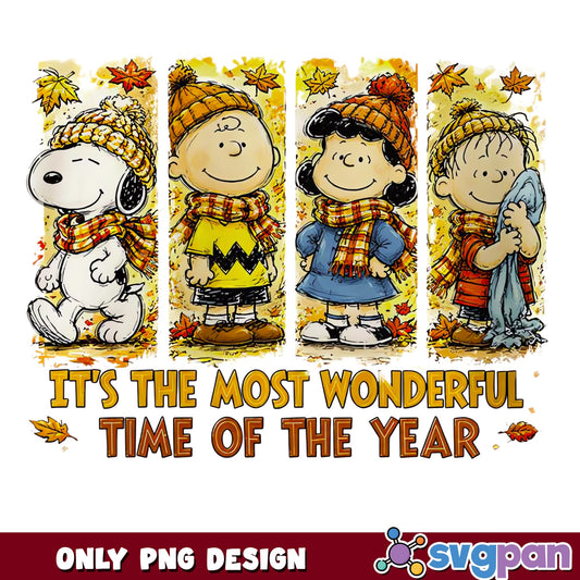 Peanuts Fall Season PNG, Snoopy Autumn Wonderful Time, Charlie Brown PNG