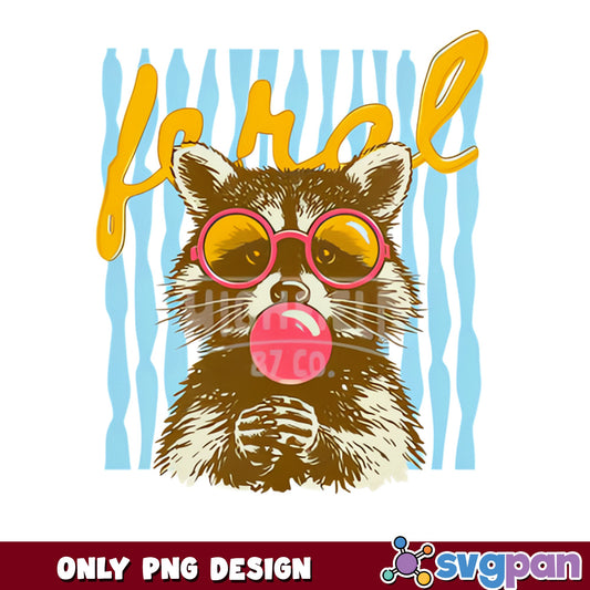 Feral Raccoon Bubblegum PNG, Funny Raccoon Sublimation, Raccoon PNG