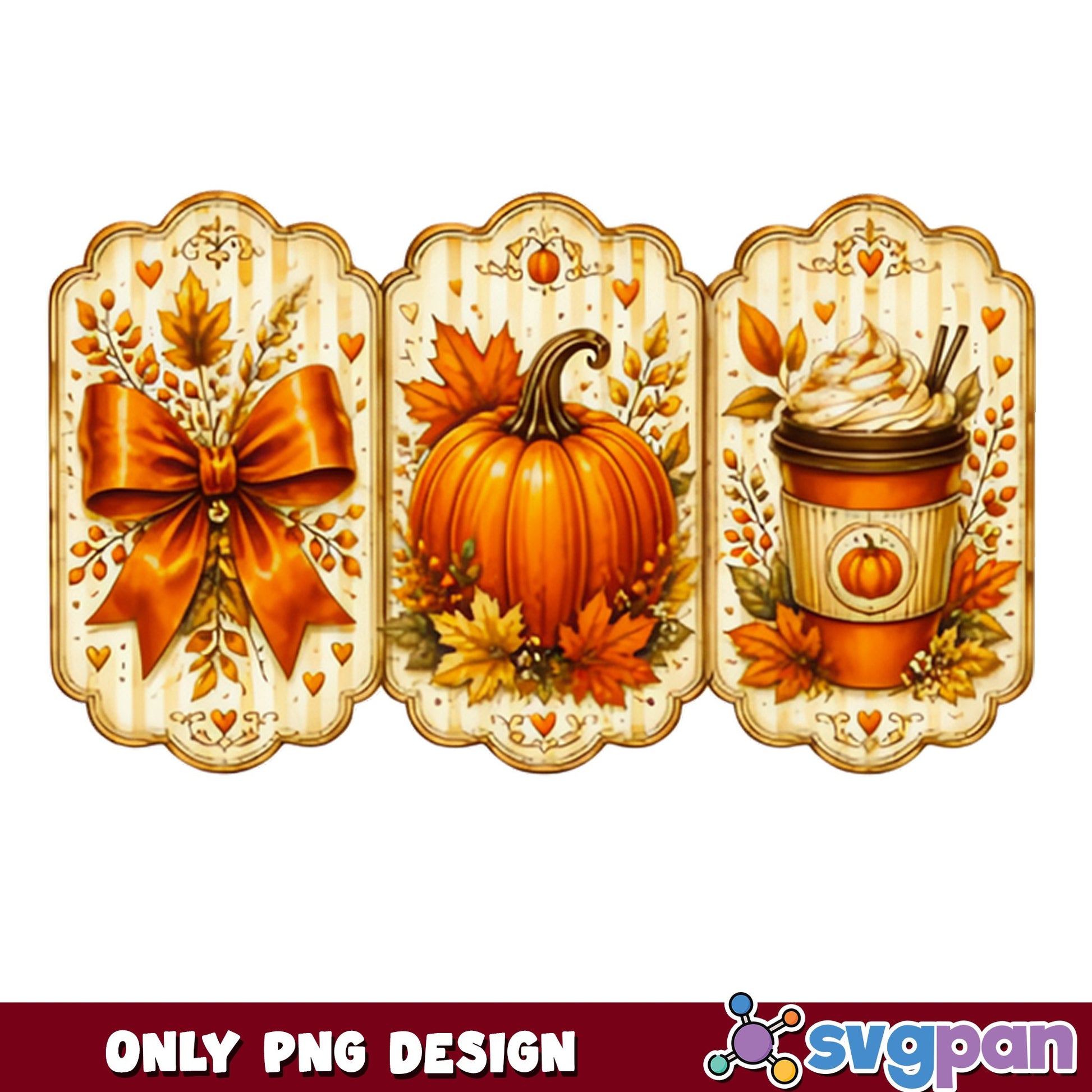 Fall Pumpkin Spice Latte PNG, Autumn Bow Vintage PNG, Thanksgiving PNG