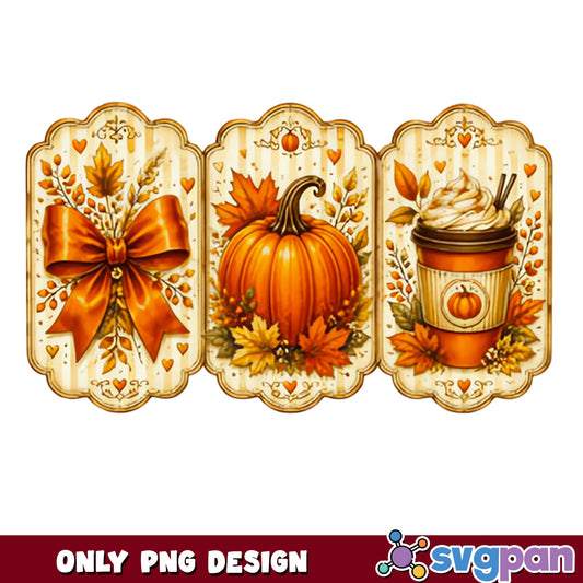 Fall Pumpkin Spice Latte PNG, Autumn Bow Vintage PNG, Thanksgiving PNG
