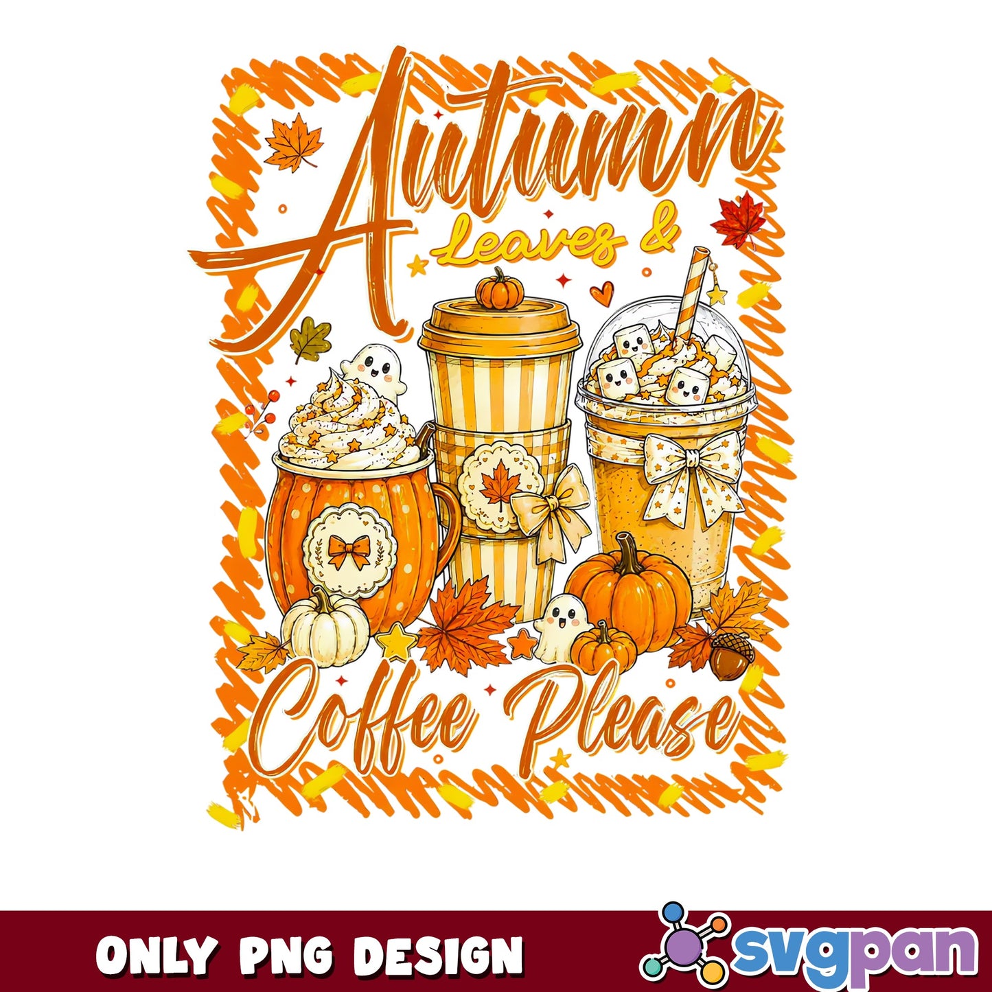 Autumn Leaves And Coffee Please PNG, Fall Coffee PNG, Pumpkin PNG