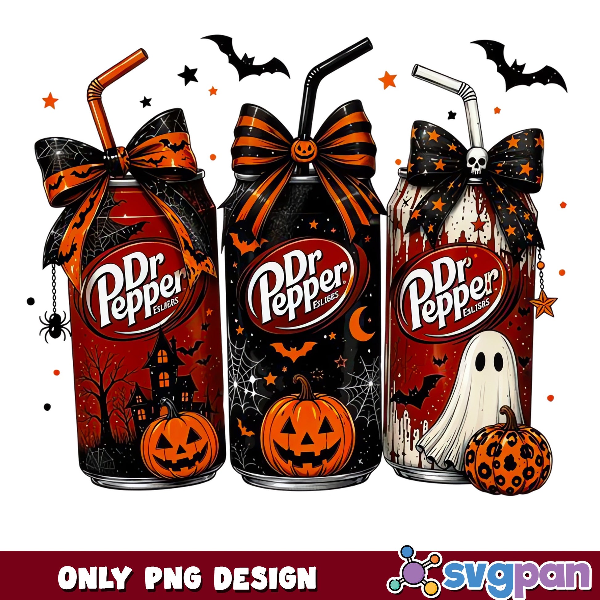 Halloween Dr Pepper Can PNG, Spooky Soda Bow Tie PNG, Ghost Pumpkin Bat PNG