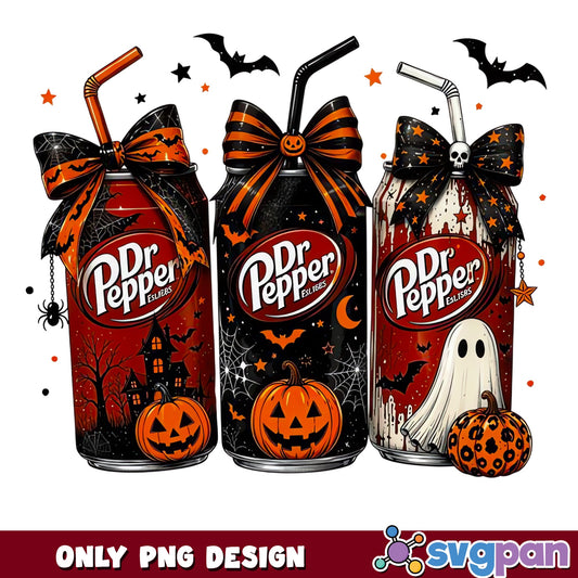 Halloween Dr Pepper Can PNG, Spooky Soda Bow Tie PNG, Ghost Pumpkin Bat PNG