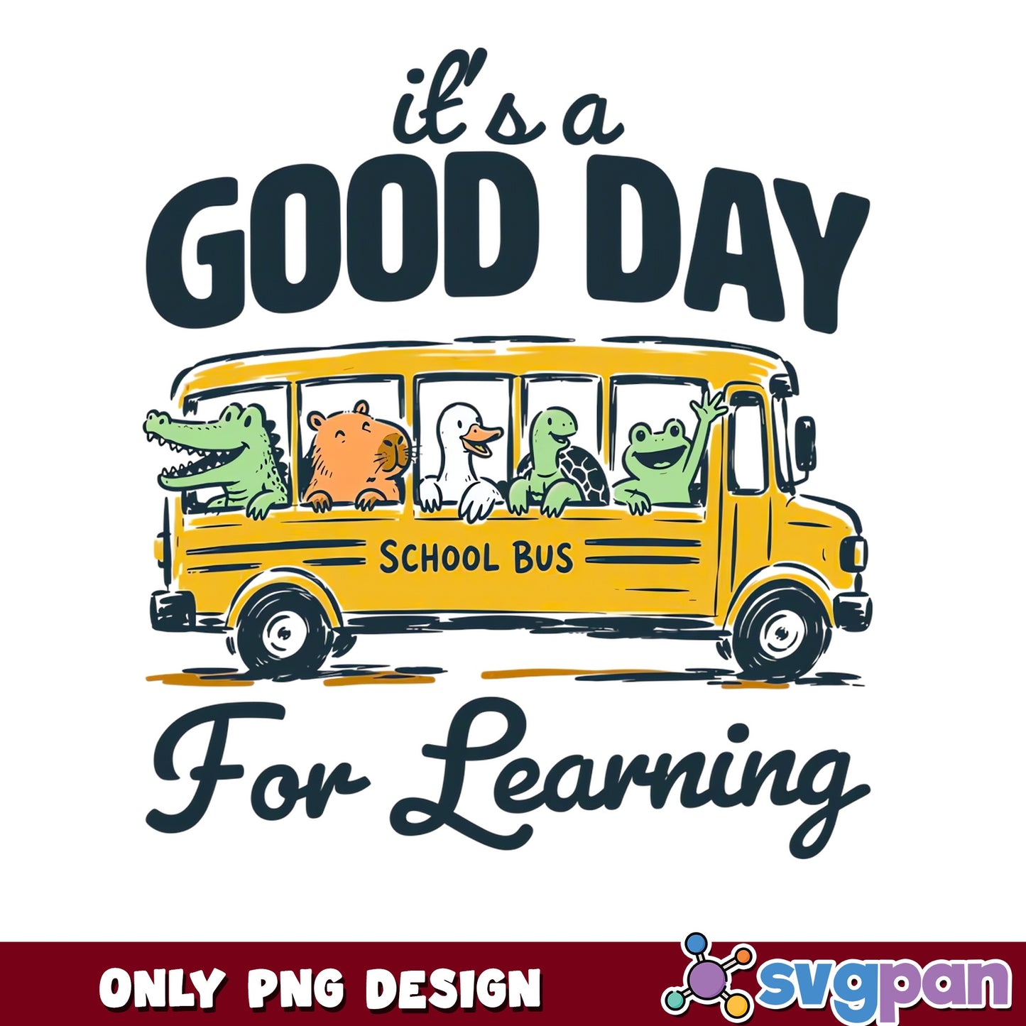 Good Day For Learning PNG, Cute Animals School Bus PNG, Teacher PNG