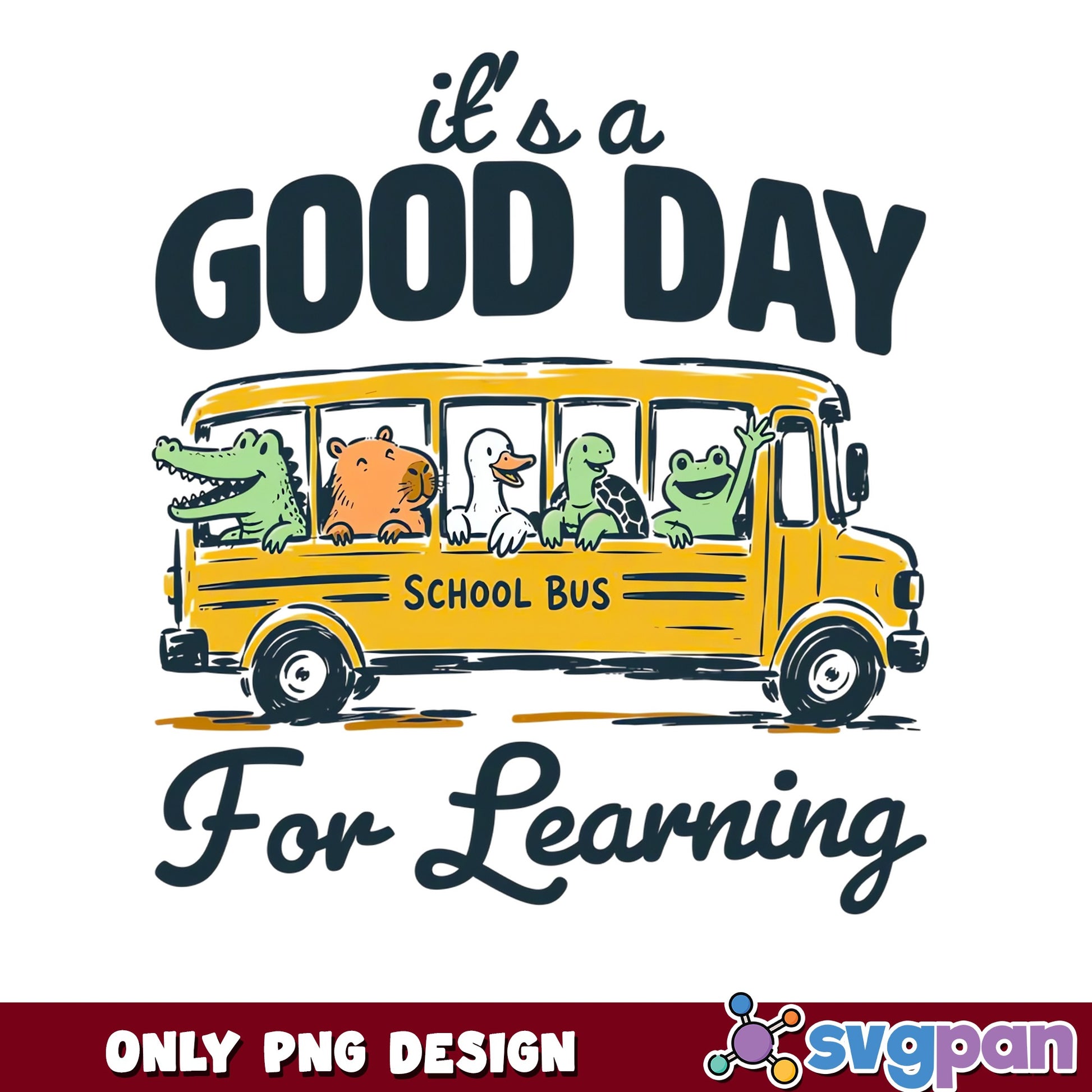 Good Day For Learning PNG, Cute Animals School Bus PNG, Teacher PNG