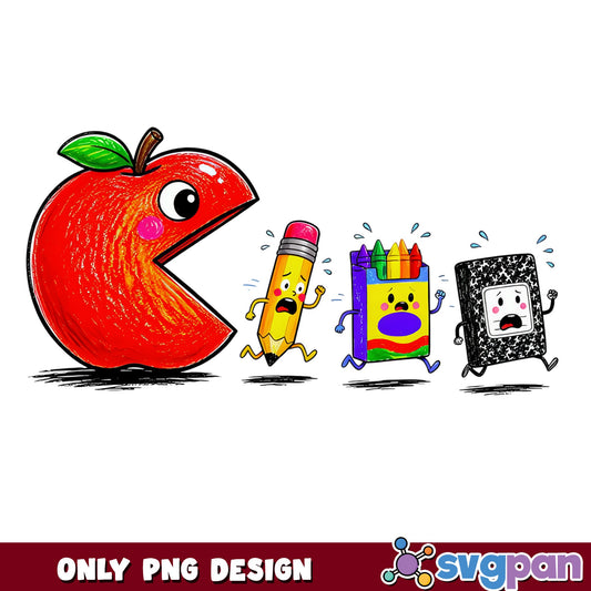 Back To School Apple Pacman PNG, Funny Teacher PNG, School PNG