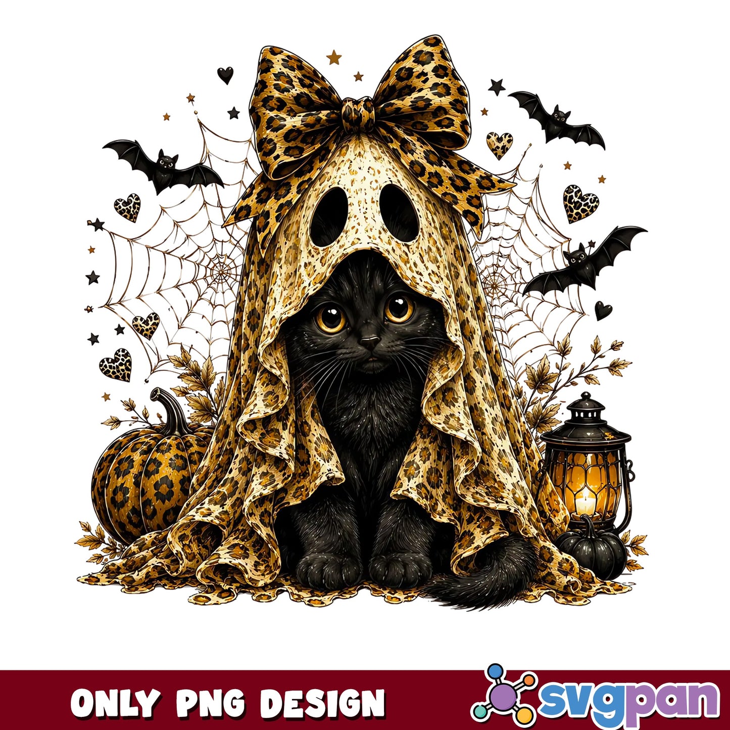 Leopard Ghost Black Cat Halloween PNG, Spooky Cat PNG, Halloween PNG