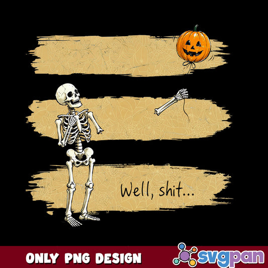 Funny Skeleton Halloween PNG, Pumpkin Balloon PNG, Spooky PNG