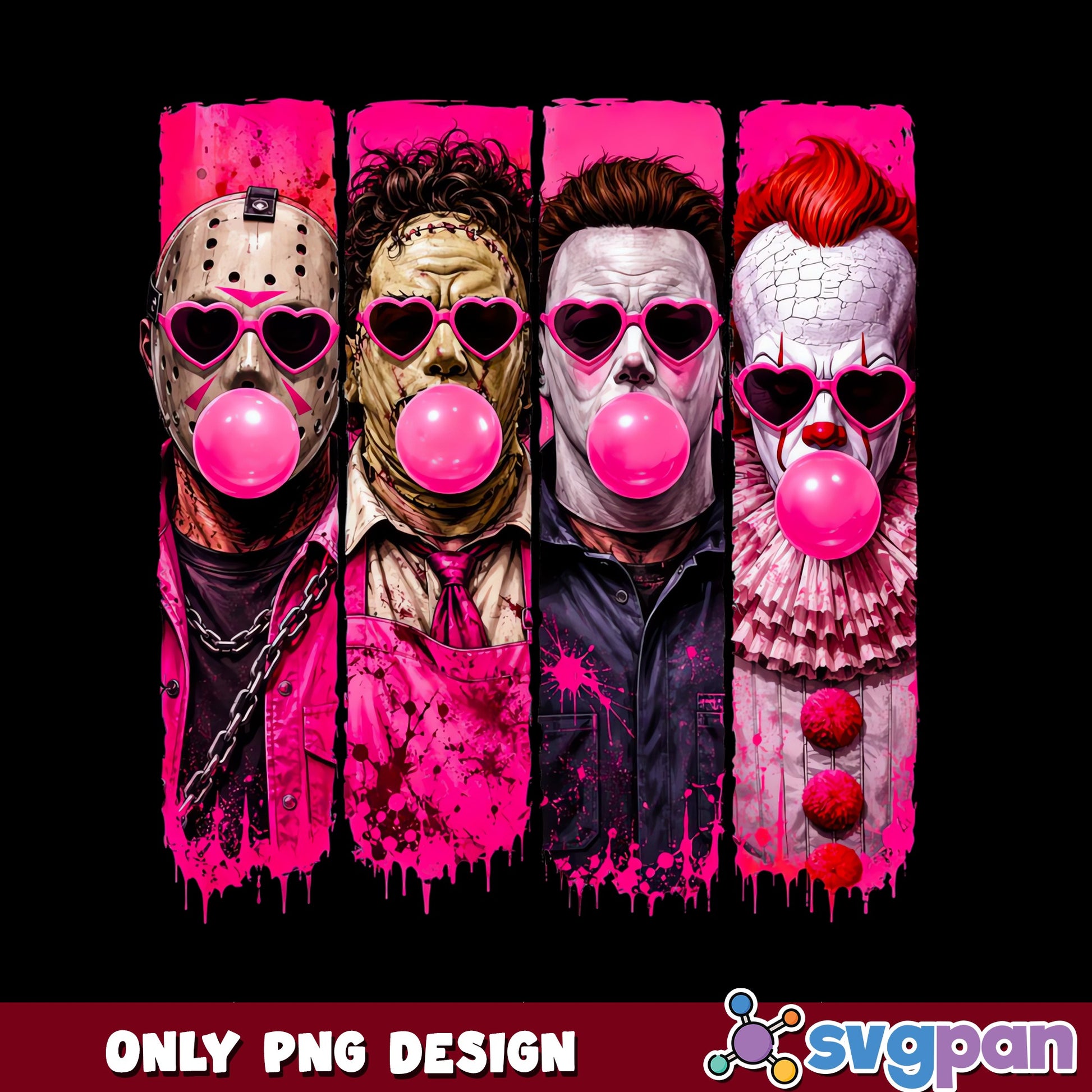 Horror Characters Valentine PNG, Bubblegum Killer Squad PNG, Halloween PNG