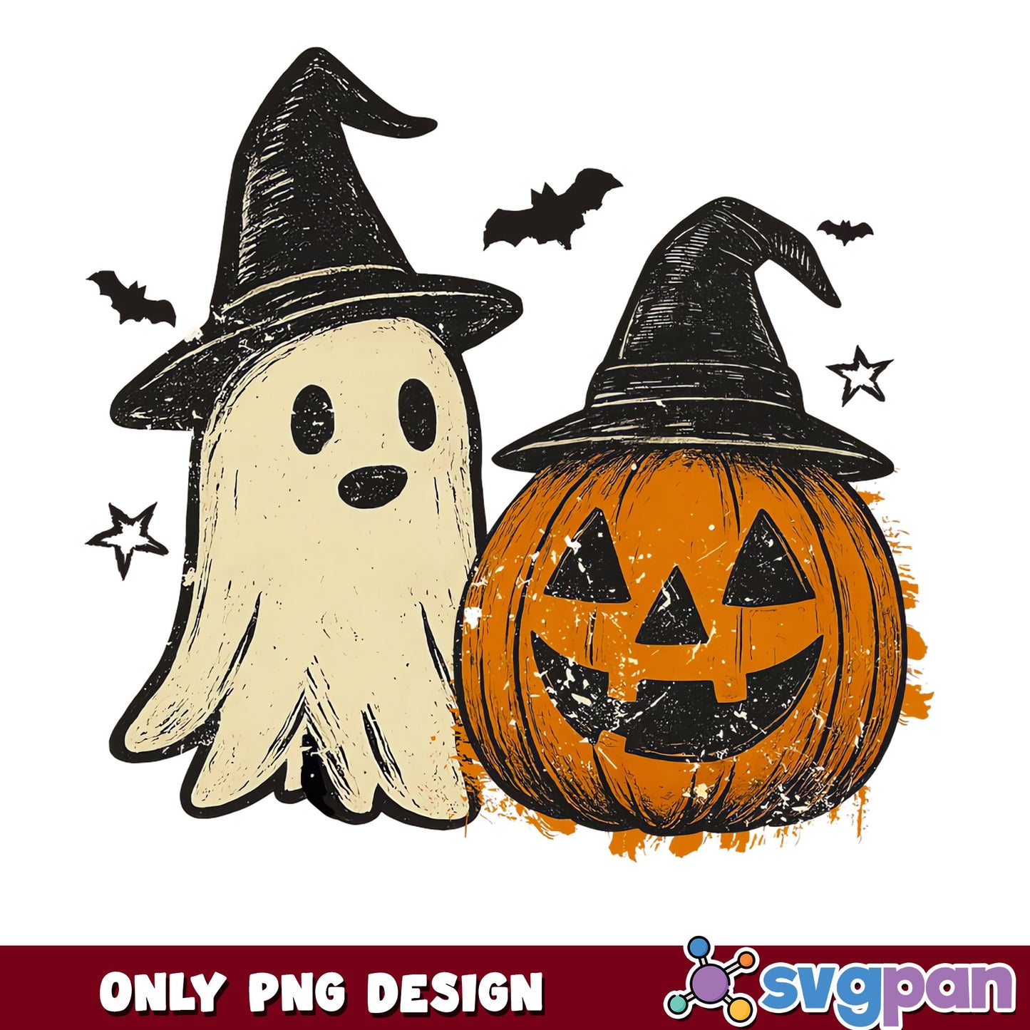 Halloween Ghost And Pumpkin PNG, Witch Hat Ghost PNG, Spooky PNG
