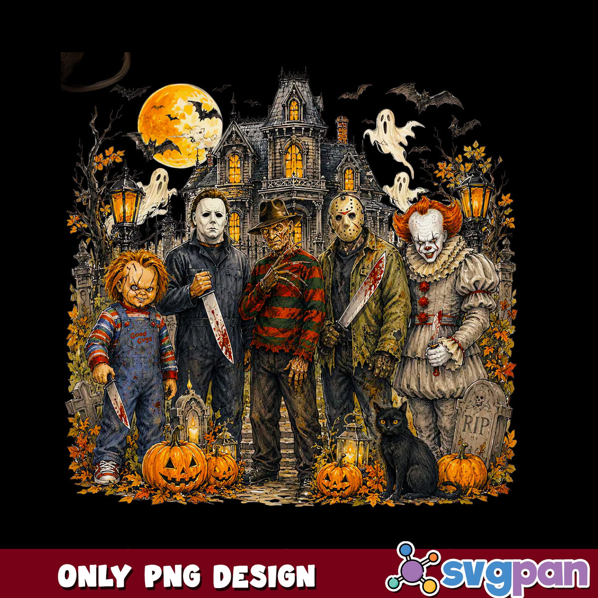 Horror Movie Characters Halloween PNG, Killer Squad PNG, Spooky PNG