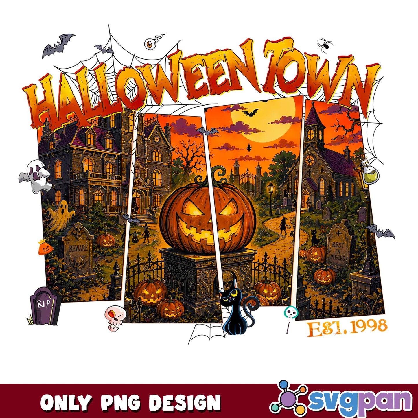 Halloweentown Est 1998 PNG, Spooky Season PNG, Halloween PNG