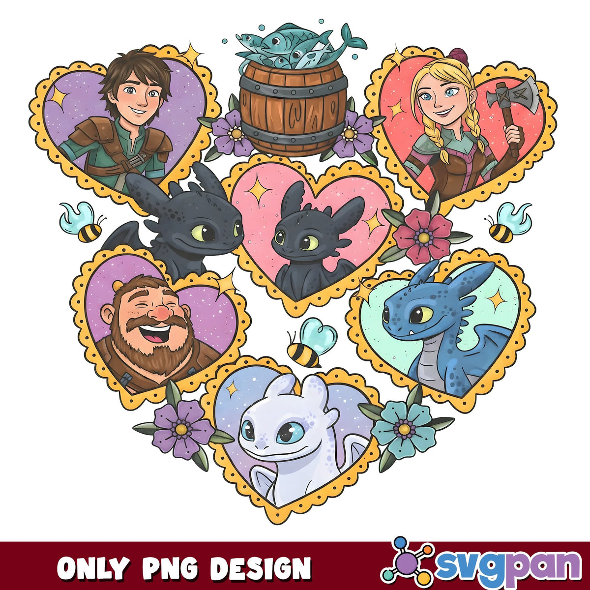 HTTYD Heart Frames Bees PNG, How To Train Your Dragon PNG, Flowers PNG