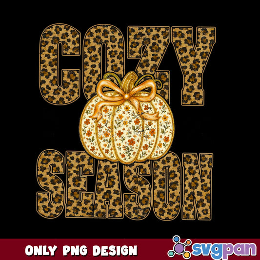 Leopard Pumpkin Cozy Season PNG, Floral Pumpkin Fall PNG, Autumn PNG