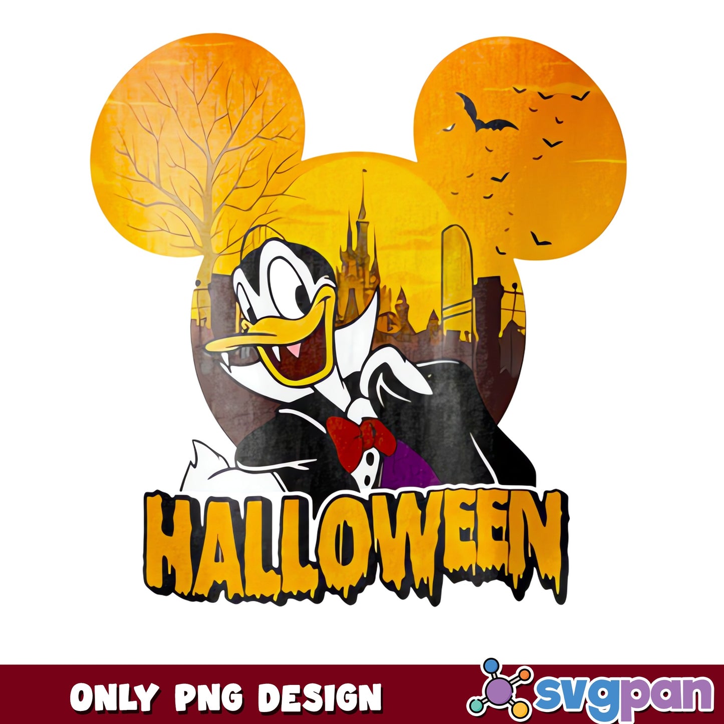 Donald Duck Vampire Dracula Mickey Ears Halloween PNG, Disney, PNG