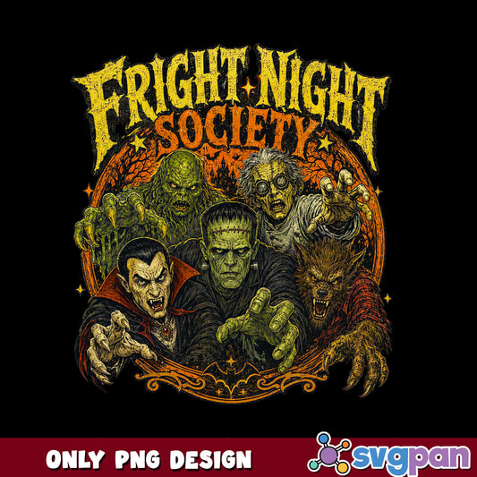 Fright Night Society Halloween PNG, Horror Monsters PNG, Halloween PNG