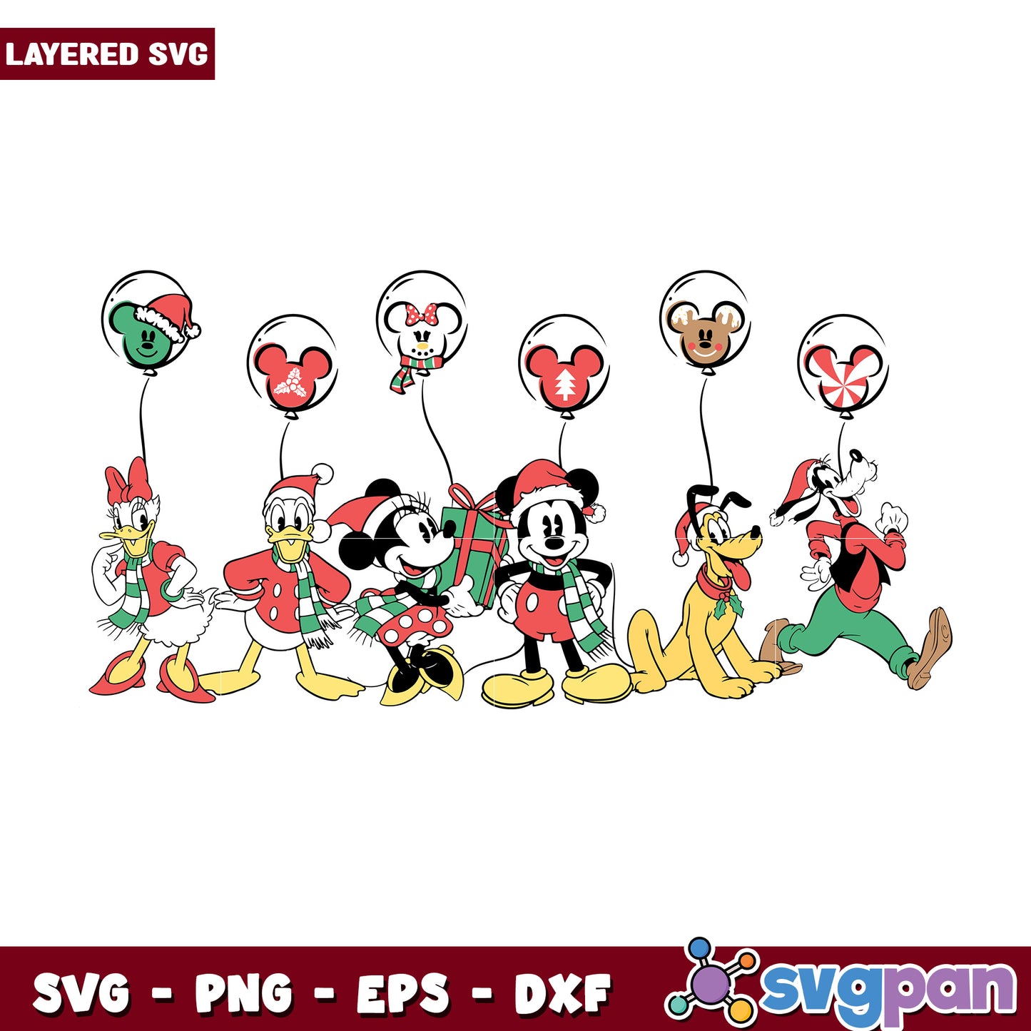 mouse and friends christmas svg, disney characters svg, christmas logo svg